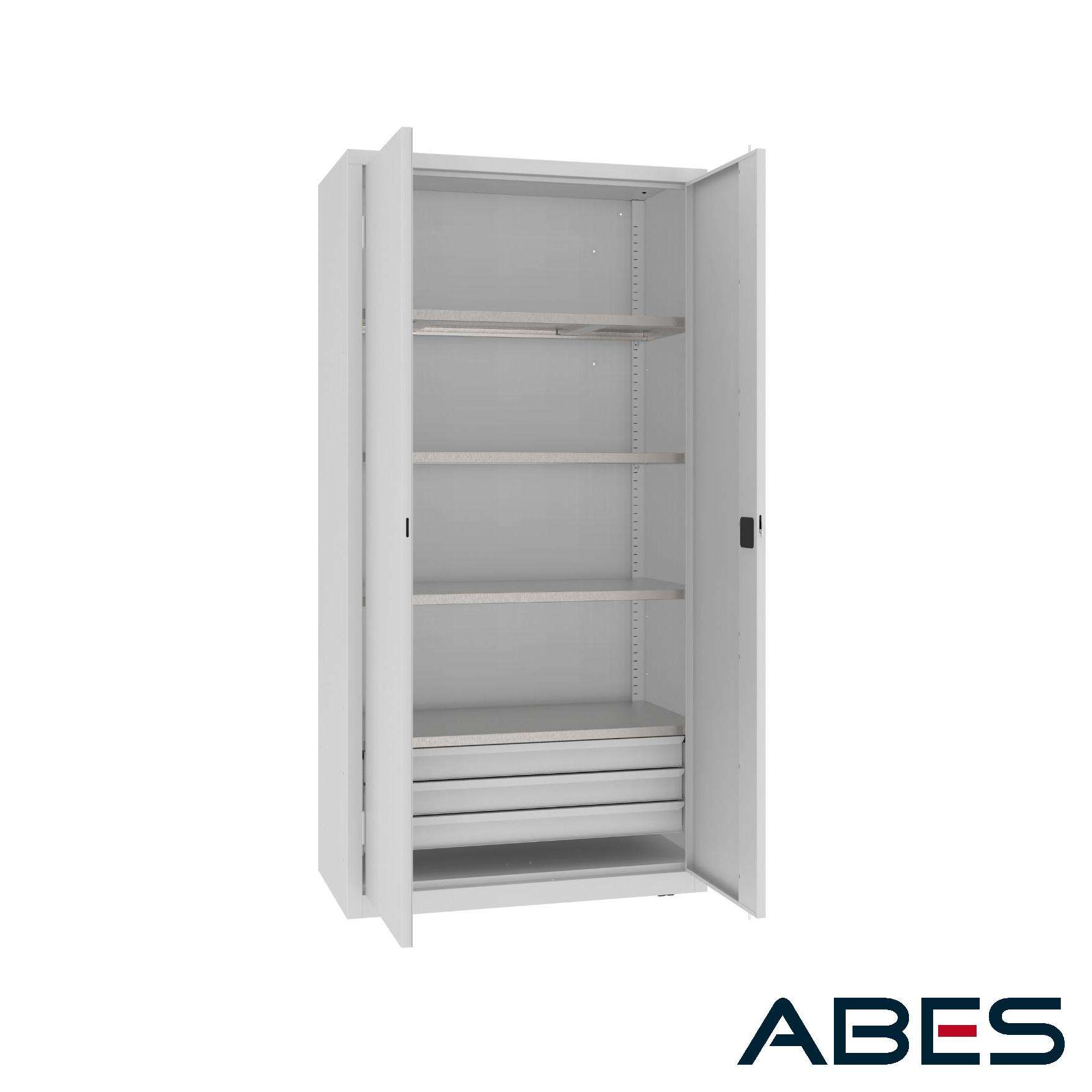 WZMACNIANA SZAFA WARSZTATOWA MSW210/5-26 Z PÓŁKAMI I SZUFLADAMI, OTWARTA