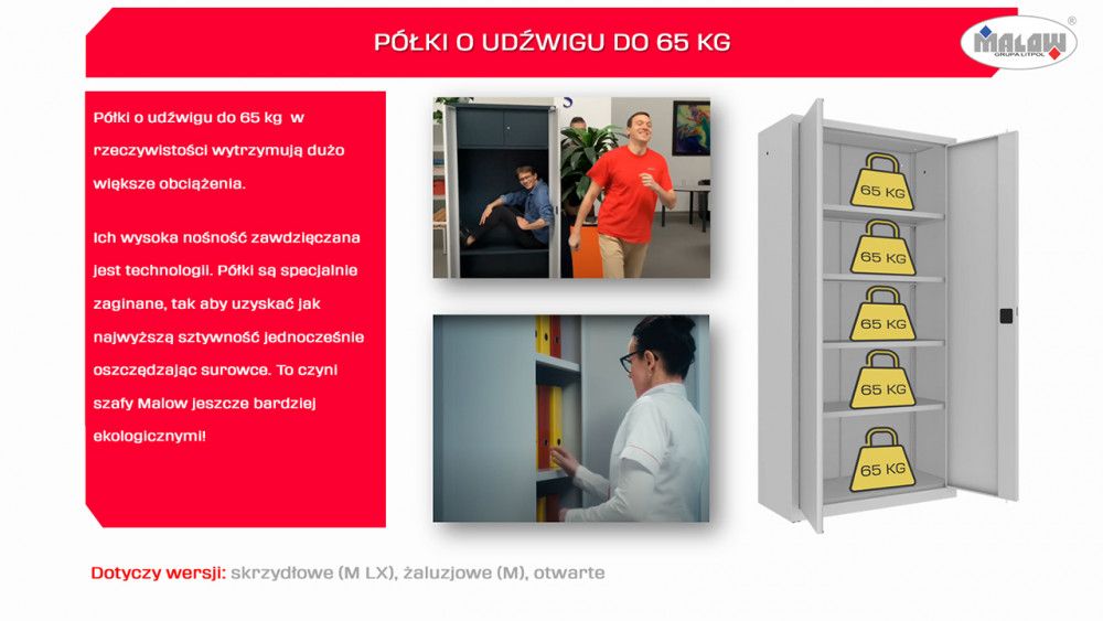 szafy metalowe udźwig półek, obciążenie półek