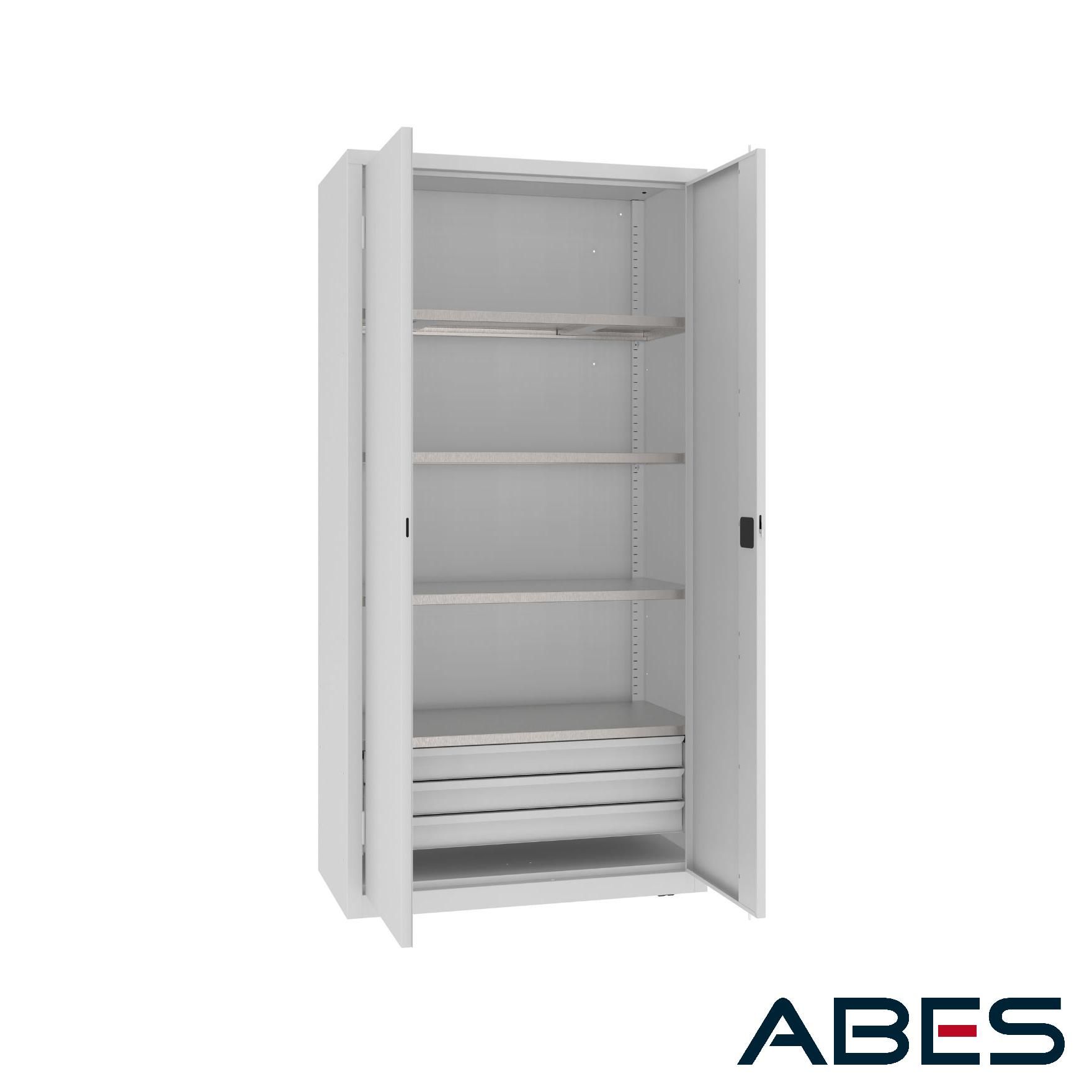 WZMACNIANA SZAFA WARSZTATOWA MSW210/5-26 Z PÓŁKAMI I SZUFLADAMI, OTWARTA