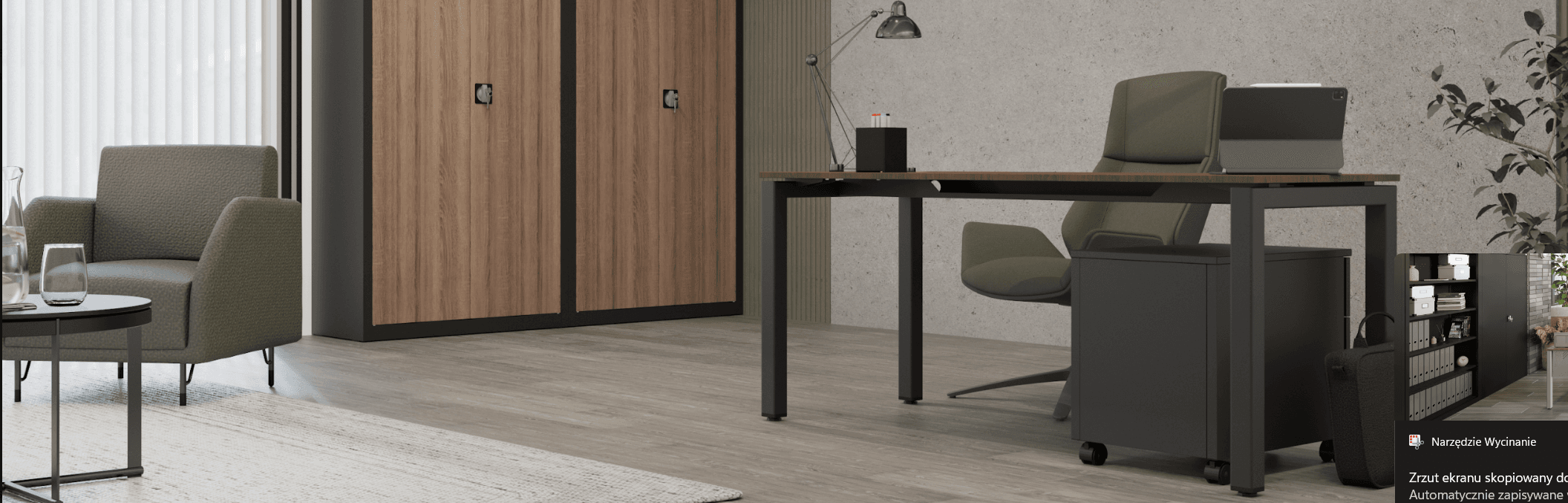 Stół STB w stylowym biurze w tle szafa z laminatem