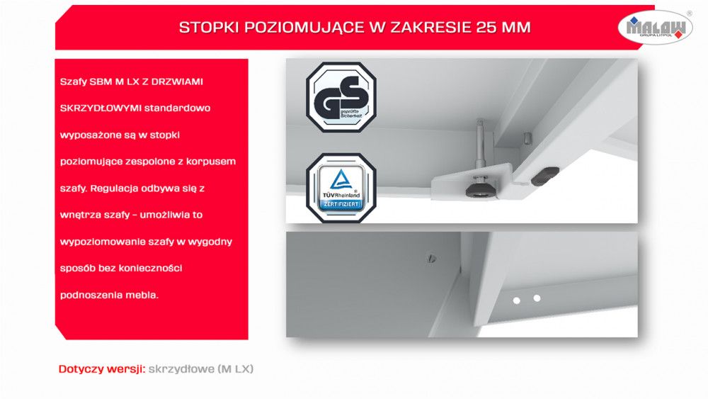 szafy biurowe, stopki poziomujące, regulowane stopki, poziomowanie