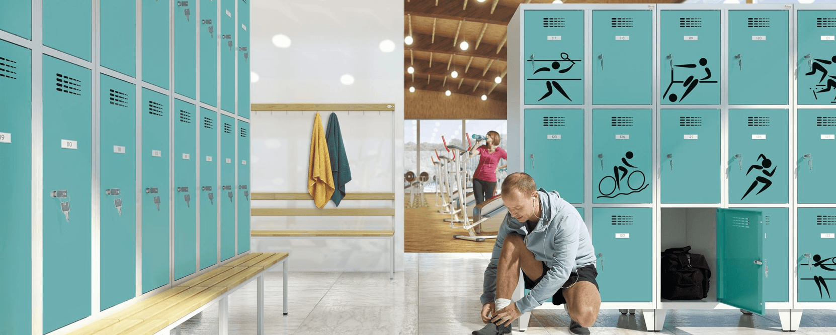Funkcjonalne szafki do klubu fitness w kształcie litery L z miejscem na torbę i odzież wiszącą