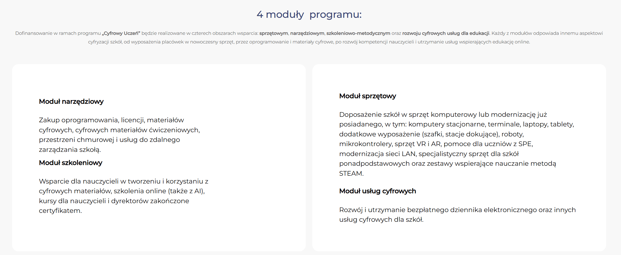 Na co można przeznaczyć środki 0 Cyfrowy Uczeń 2025-29. Źródło: https://cyfrowy-uczen.edu.pl/o-programie/